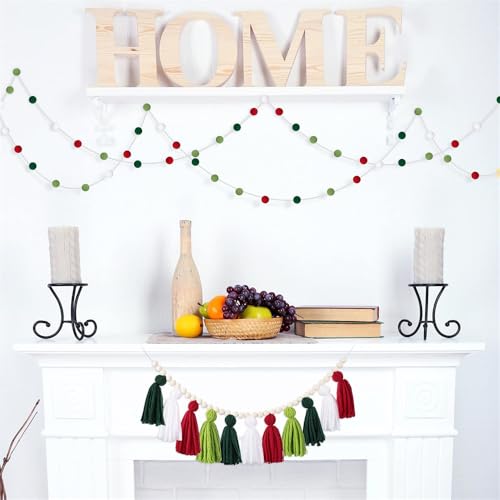 3PCS/Set Boho Tassel Garland,BetterJonny Boho Tassel Garland Wall Hanging Decor Pastel Banner with Wood Beads and 2Pcs Pom Pom Felt Ball for Home and Outdoor Decor - color: Style -3