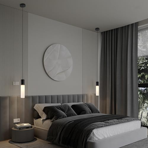 Kitchen Island Pendant Lights LED Black Small Pendant Light 12W with Milky White Lampshade Modern Ceiling Hanging Lamp for Bedroom Bedside Dining Room Table Bathroom, 1 Pack, 3000K-6000K - color: Black, size: 1-Light 1-Pack