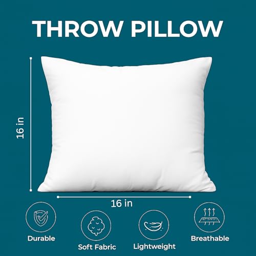 LANE LINEN 16x16 Throw Pillow Insert - Set of 4 White Inserts for Decorative Pillow Covers for Bed, Decorative Pillows for Bed, Couch Pillows, Throw Pillows for Couch - size: 16" x 16"