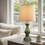 Seealle Farmhouse Table Lamps Set of 2 - Rustic Lamp for Bedroom Living Room, 22" Boho Bedside Lamps for Night Stands End Table Office Desk Lamp Nightstand with Linen Shades(Antique Green) - color: E. Antique Green