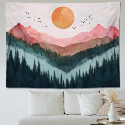 keowhsf Sunset Mountain Forest Tapestry - Large Nature Landscape Wall Hanging, Aesthetic Pine Tree Scenery Wall Art for Bedroom & Living Room Decor - color: Sunset1, size: 48"L x 36"W