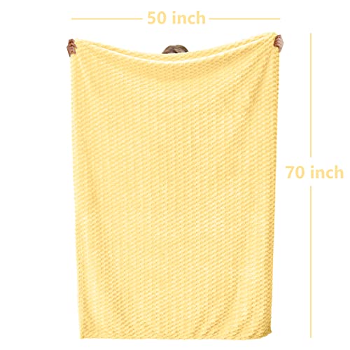 Vessia Flannel Fleece Throw Blanket(50x70 inch), 3D Jacquard Light Yellow Fuzzy and Warm Blanket for Couch,Sofa,Bed,Chair, 300GSM Super Soft Touch Cozy Lightweight Throw for All-Season Home Decor - color: Light Yellow-3d, size: 50x70 inch