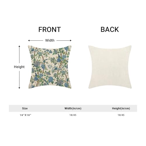 Chinoiserie Pillow Covers 18x18 Set of 2 Blue Green Floral Birds Throw Pillow Covers Decoration Spring Summer Floral Farmhouse Decorative Linen Cushion Cover for Couch Sofa Outdoor Decor - color: Blue Green-flower Birds-2, size: 18" x 18" (Pack of 2)