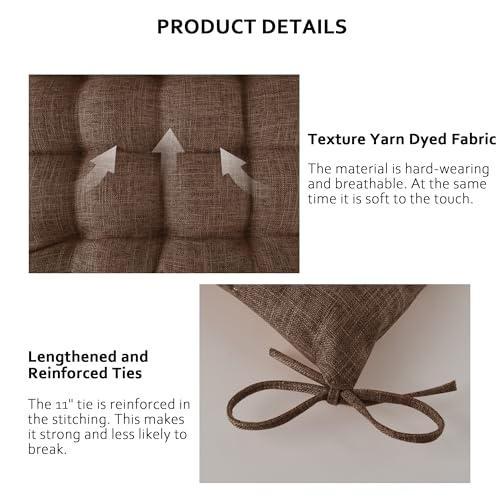 ELFJOY 4 Pack Chair Cushions for Dining Chairs Chair Pads Cushion for Kitchen Office Tufted Textured Square Seat Cushion with Ties (16" Dark Coffee) - color: Dark Coffee