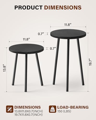 Plant Stand Indoor Tall: Corner Wood Plant Stand 2 Pack Mid Century Modern Decor - Small Round Plant Table for Indoor Plants - Outdoor Plant Holder for Patio Living Room Bathroom Office (Black) - color: Black, size: 14"&20"