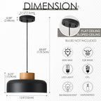 Modern Farmhouse Pendant Lights, 12.6 inch,Natural Wood Cap, Small Simple Ceiling Light Fixture for Kitchen Island, Dining Area, Matte Black - color: Black, size: 12.6 inches