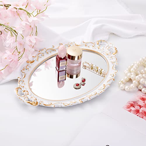 Tstarer 2 Pack - Vintage Decorative White Framed Mirror, Wall Hanging Mirrors & Tabletop Tray for Bedroom Living Room Dresser Decor, Oval- 9.6" W x 14.3" L (WHITE-2PACK) - color: White-2pack
