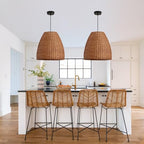 Farmhouse Rattan Chandelier 16.6" 3-Lights Boho Hand Woven Pendant Lights Wicker Dining Room Light Coastal Hanging Lighting Fixtures for Living Room Bedroom Kitchen Sink Restaurant Entryway Foyer - color: Brown-D-16.6IN