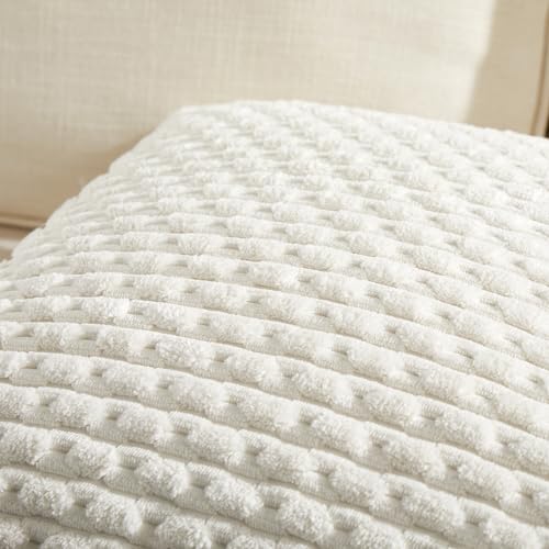 Fancy Homi 2 Packs Boho Cream Decorative Throw Pillow Covers 18x18 Inch for Couch Bed Sofa, Modern Farmhouse Home Decor, Soft Cute Plush Corduroy Cushion Case 45x45 CM - color: Cream, size: 18" x 18" (Pack of 2)
