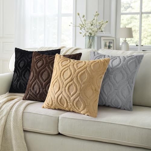 decorUhome Throw Pillow Covers 16x16 Inch Set of 2, Soft Plush Faux Wool Dark Brown Solid Couch Pillow Covers, Accent Farmhouse Neutral Square Pillow Cases for Sofa Bed Living Room - color: Dark Brown, size: 16" x 16" (Pack of 2)