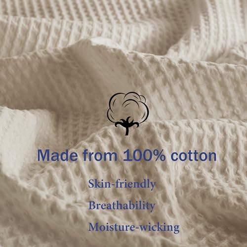 100% Egyptian Cotton Waffle Weave Throw Blanket for Bed Couch Sofa Home Decor, Soft Lightweight Bed & Couch Blanket for All Seasons (Light Khaki - Twin Size - 66 * 90") - color: Light Khaki, size: Twin - 66*90''
