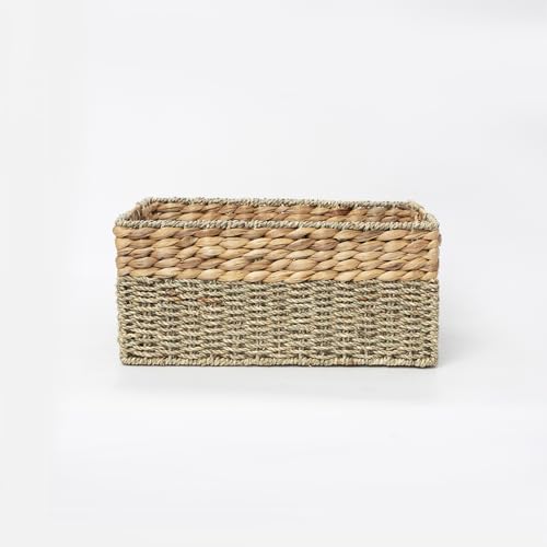 YAHUAN Natural Water Hyacinth & Seagrass Woven Storage Baskets – Wicker Storage Basket Organizer Bins with Handles for Home & Office Pantry Shelf (Small) - color: Small