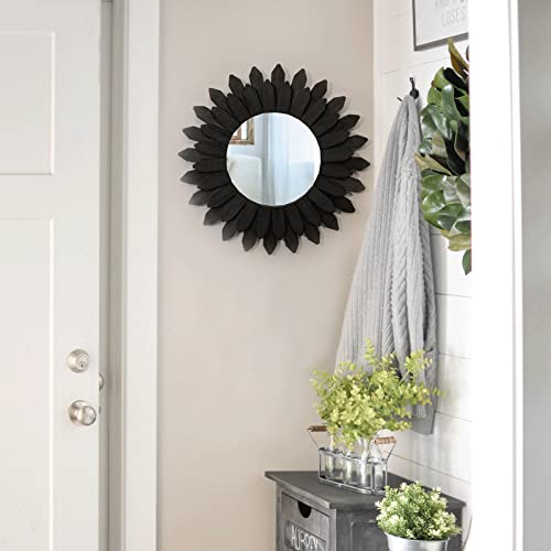 Honiway Black Wall Decor Wall Mirror 12 inch Boho Wall Decor Wood Decorative Mirror for Room Decor Home Decor for Bedroom Living Room Bathroom Kitchen Black - color: Black, size: 12 inch (1 pack)