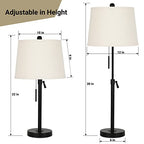Bedside Table Lamps Set of 2: Tall Black Table Lamps for Living Room End Table | Height Adjustable 3-Way Dimmable Nightstand Lamp with Pull Chain Switch Modern Lamps for Bedroom Office(Bulbs Included) - color: Black+Beige Shade Set of 2