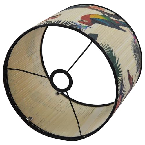 Bamboo Lamp Shade With Tropical Plants Chandelier Covers, Bohemian Farmhouse Drum Lamp Shade for Table Lamp Floor Lamp, Rustic Rattan Light Fixture for Bedroom Living Room (16x16x10 inch) - color: color6, size: 16*10