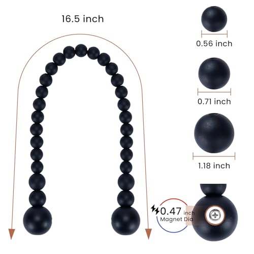 KLOGTSIND Magnetic Curtain Tiebacks, Curtain Tie Backs for Curtains 2 Pack, Wood Bead Curtain Tiebacks, Curtain Holders for Boho Bedroom Decor, Baby Nursery Decor, Farmhouse Decor - color: Black