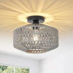 Boho Light Fixtures Ceiling Mount，Rattan Ceiling Light Fixture with Dimmable LED Bulb，Mini Hand Woven Chandelier Light Fixtures Ceilingfor Hallway Bedroom Kitchen Entryway Living Room（Grey） - color: Gray