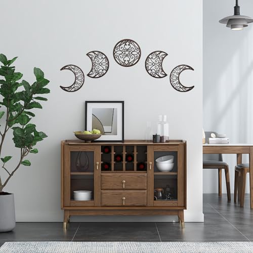 ASMANNA 5 Pcs Moon Wall Decor Wooden Moon Phase Wall Hanging Bohemian Style Bedroom Home Wall Pediment Bohemian Lunar Aesthetic Art for Bedroom Living Room Dorm Apartment Office(Brown) - color: Brown1
