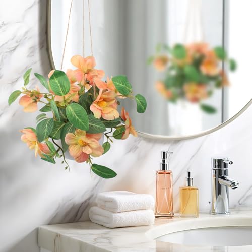 Artificial Hanging Flowers Faux Daisy Bonsai Fake Plants Basket Table Centerpieces for Wedding Office Porch Balcony Home Decor - Orange - color: Orange