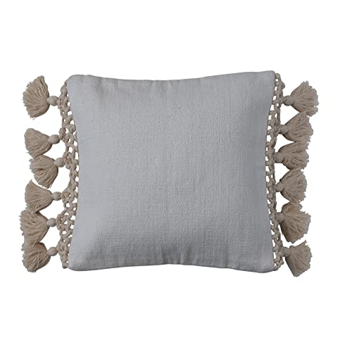 Creative Co-Op Cotton and Wool Throw Pillow Cover with Geometric Pattern and Macramé Tassels, Multicolor