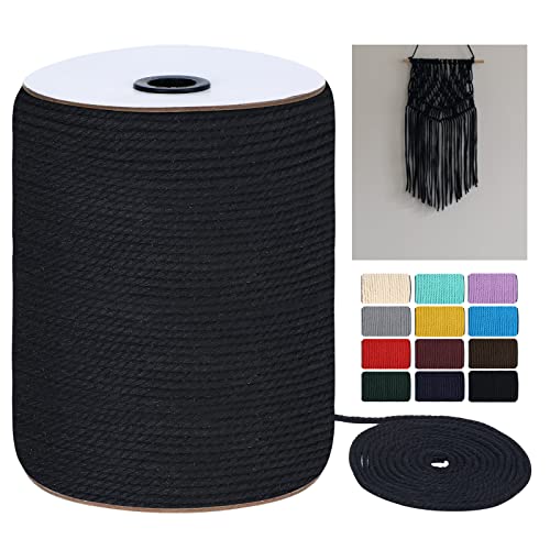 Macrame Cord 4mm x 328Yards (984Feet), Colored Natural Macrame Rope - 3 Strands Twisted Colorful Macrame Cotton Cord for Wall Hanging, Plant Hangers, Gift Wrapping and Wedding Decorations, Black - color: Black, size: 0.16 in x 328 yd