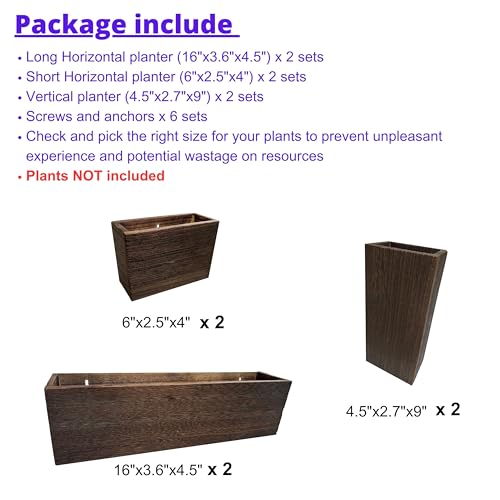 LaLaGreen Wood Planter Box for Plants (6 Pack) Wooden Hanging Wall Planters for Indoor Plant Holder Vase for Dried Flowers, Modern Farmhouse Wall Decor Living Room Bedroom Kitchen Office Home Garden - size: 6-pc Set A
