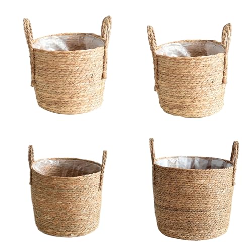Straw Flower Pots, Plant Baskets Indoor, Basket Planter, Versatile Rattan Grass Woven Flower Planter, Plant Pot for Living Room Balcony Garden Decoration,Indoor & Outdoor - color: L