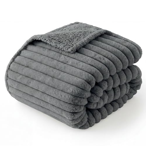 Bedsure ComfyFleece™ Waterproof Dog Blankets for Small Dogs - Soft Puppy Cat Blanket Corduroy Fleece Washable, Cozy Calming Reversible Furniture Protection for Pet Kitten Doggy,25"x35", Warm Grey - color: Warm Grey, size: S(25x35")-1pc