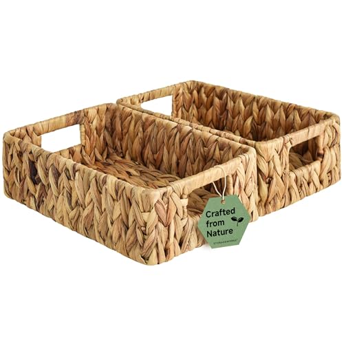 StorageWorks Water Hyacinth Baskets, Small Wicker Baskets for Organizing in Living Room and Shelf, 2-Pack - color: Natural (Water Hyacinth), size: 2x 11½"L x 7¾"W x 3½"H