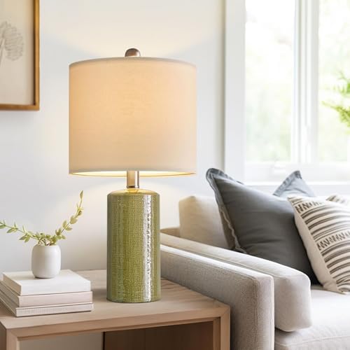 G-SAFAVA 20.25" Small Single Table Lamp for Bedroom Modern Ceramic Nightstand Lamp Farmhouse Bedside Lamp Boho Living Room End Side Table Lamp, Green - color: Green - Single
