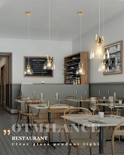 Gold Pendant Lights Kitchen Island 2 Pack, 7.5 inch Farmhouse Glass Pendant Lights, Vintage Gold Glass Pendant Light, Island Pendant Lights for Dining Rooms, Living Room, Bar - color: Clear Glass-Gold+Cord, size: 2-Pack