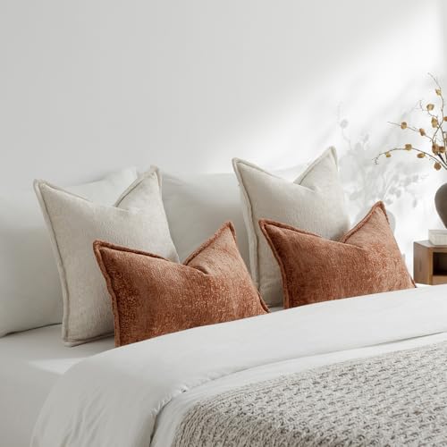 DEZENE Pack of 2 Burnt Orange Fall Decorative Throw Pillow Covers 12x20 Cozy Soft Chenille Accent Vintage Rectangular Lumbar Couch Pillow Covers for Home Decor Bed Sofa Living Room - color: Burnt Orange, size: 20" x 12" (Pack of 2)