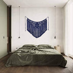 Youngeast Home Decor Leaf Shape Macrame Wall Hanging Woven Tapestry Bedroom Curtain Fringe Garland Banner Living Room Wall Decor Navy 39X31 inches