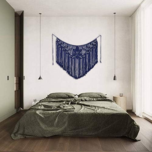 Youngeast Home Decor Leaf Shape Macrame Wall Hanging Woven Tapestry Bedroom Curtain Fringe Garland Banner Living Room Wall Decor Navy 39X31 inches