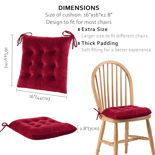 ELFJOY 4 Pack Chair Cushions for Dining Chairs Chair Pads Cushion for Kitchen Office Tufted Square Seat Cushion with Ties (16" Burgundy Velvet) - color: Burgundy Velvet