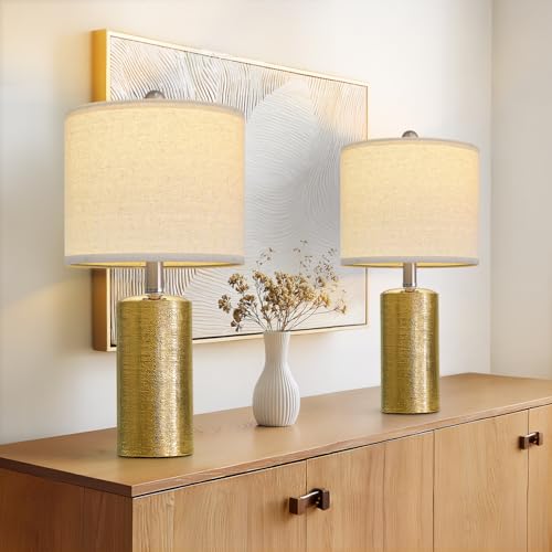 G-SAFAVA 20.5" Small Table Lamps for Living Room Lamp Set of 2 Ceramic Lamps for Bedroom Bedside Lamps Modern Boho Lamps for Night Stands Farmhouse Nightstand Lamp Side End Table Lamp, Gold - color: Gold