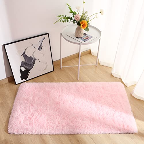 Chicrug Soft Runner Rug for Bedroom Living Room Plush Fluffy Rugs 2x4 Feet, Shag Furry Runner Rug Carpet Non Shedding for Nursery Children Kids Girls Room Home Decorative, Pink - color: Pink, size: 2' x 4' (Runner)
