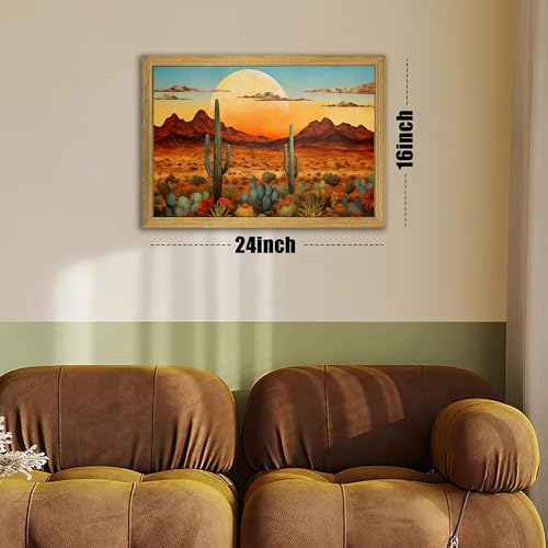 Framed Western Desert Sunset Cactus Wall Art, Vintage Southwest Nature Landscape Canvas Print, Rustic Wall Decor Picture, Boho Mexican Oil Painting for Living Room Bedroom Office bathroom 16x24 Inch - color: Landscape Painting C, size: 24"L x 16"W