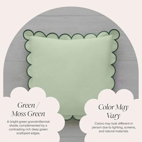 BEBE BASK Green Scalloped Pillow Cover - Set of 2-18 x 18 Inch - Scallop Pillow Cover - Scalloped Pillows - Scallop Pillows - 100% Cotton - Grandmillennial Style (Moss Green) - color: Moss Green/Green