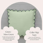 BEBE BASK Green Scalloped Pillow Cover - Set of 2-18 x 18 Inch - Scallop Pillow Cover - Scalloped Pillows - Scallop Pillows - 100% Cotton - Grandmillennial Style (Moss Green) - color: Moss Green/Green