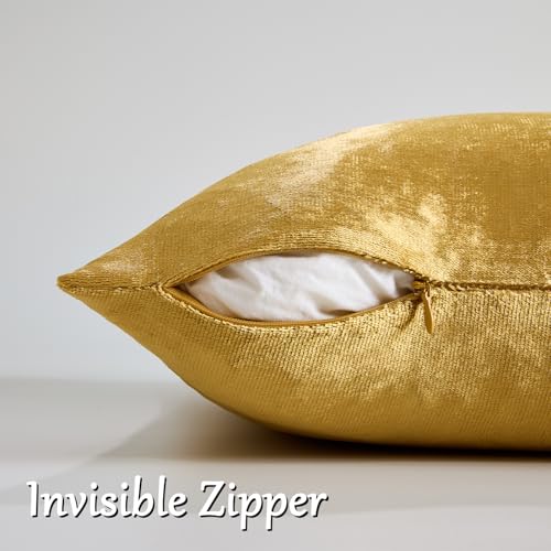 GIGIZAZA Gold Velvet Decorative Throw Pillow Covers,18x18 Pillow Covers for Couch Sofa Bed 2 Pack Soft Cushion Covers - color: Gold, size: 18" x 18" (Pack of 2)