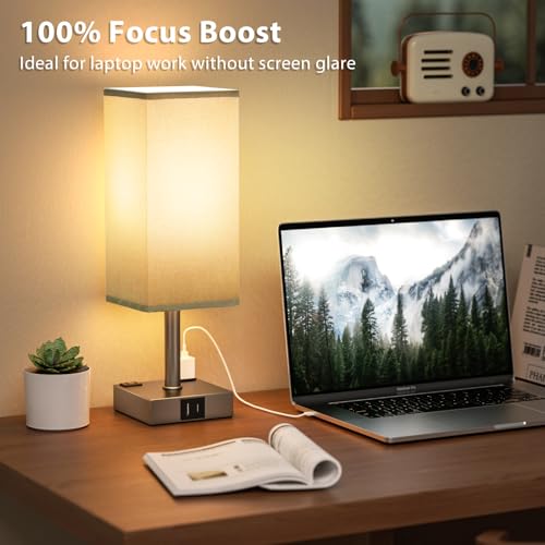 aooshine Dark Grey Touch Lamps Set of 2 - Nightstand Lamp with USB-C + A Charge Ports & AC Outlets, 3-Way Dimmable Bedside Lamp, Small Table Lamp Light for Bedroom (Bulb Included) - color: Grey-Grey