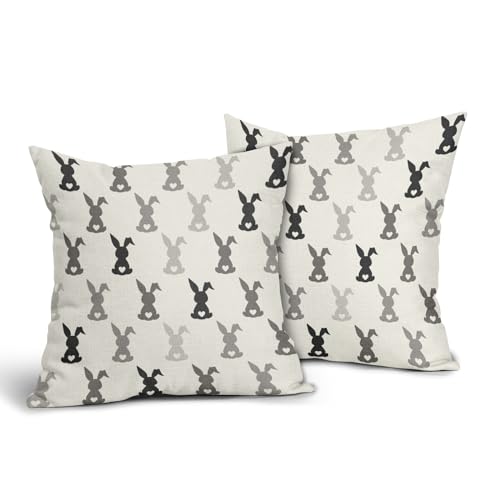 Happy Easter Pillow Covers 16x16 Inches Grey Black Bunny Throw Pillow Case Set of 2 Easter Rabbits Pillow Cover Cotton Linen Spring Cushion Cover for Home Couch Sofa Bedroom Livingroom - color: Bunny231123, size: 16" x 16" (Pack of 2)