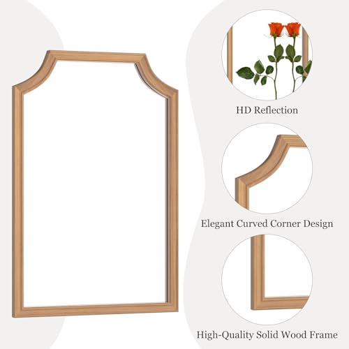 WallBeyond Scalloped Wood Mirror for Small Bathroom Vanity 20x30 Inch Rectangle Wall Mirror Decor for Hallway Bedroom Living Room Home (Honey-Colored) - color: Honey G, size: 30"L x 20"W