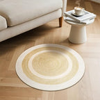 Carvapet 2 ft Round Washable Rug, Imitation Jute Low Pile Circle Carpet with Non Slip Rubber Backing, Foldable Stain Resistant Area Rug for Living Room Bedroom Office Bathroom - color: Sand, size: 2' (Round)