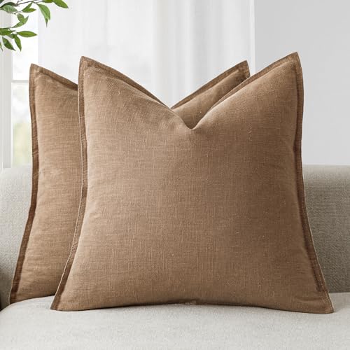 Foindtower Pack of 2, Decorative Linen Solid Throw Pillow Covers Soft Accent Cushion Case Boho Farmhouse Pillowcase for Chair Couch Sofa Bedroom Living Room Home Decor 16 x 16 Inch Light Khaki Brown - color: Brick, size: 16" x 16" (Pack of 2)