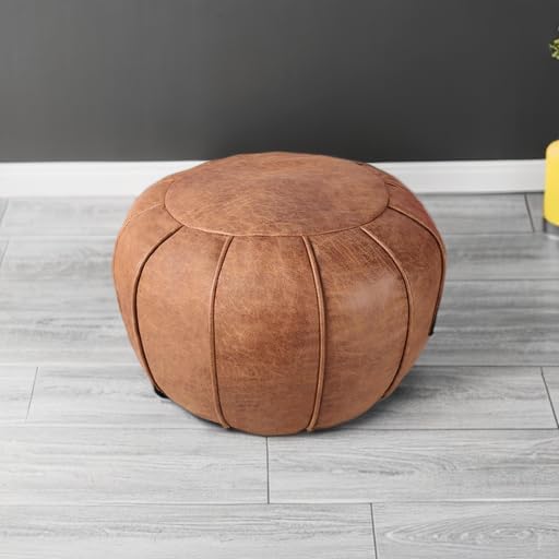 Louis Donné Unstuffed Moroccan Ottoman Pouf Cover, Waterproof Handmade Faux Decor Storage Solution, Footstool Pouffe Cover Replacement Balcony Indoor 21dia Chestnut Brown, ONLY Cover
