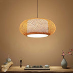 DYRABREST Antique Lantern Pendant Light - Bamboo Rattan Wicker Shade Ceiling Lamp with Adjustable Cord (16"/23.5"),Hanging Rattan Light Fixture for Kitchen,Dining, Living Room