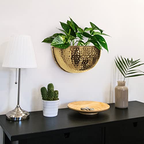 Allegorie Metal Wall Planter | Indoor or Outdoor Hanging Plant Pot | Farmhouse Decor & Boho Kitchen Decoration for Herbs & Succulents and Living wall 12x7 (Gold) - color: Gold