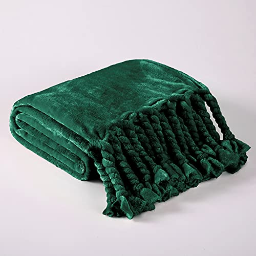 Homiest Fleece Throw Blanket with Fringe, Soft & Cozy Flannel Emerald Green Blanket, Lightweight Decorative Blanket for Sofa Bed Chair All Season (Forest Green, 50 x 60 Inch) - color: Forest Green